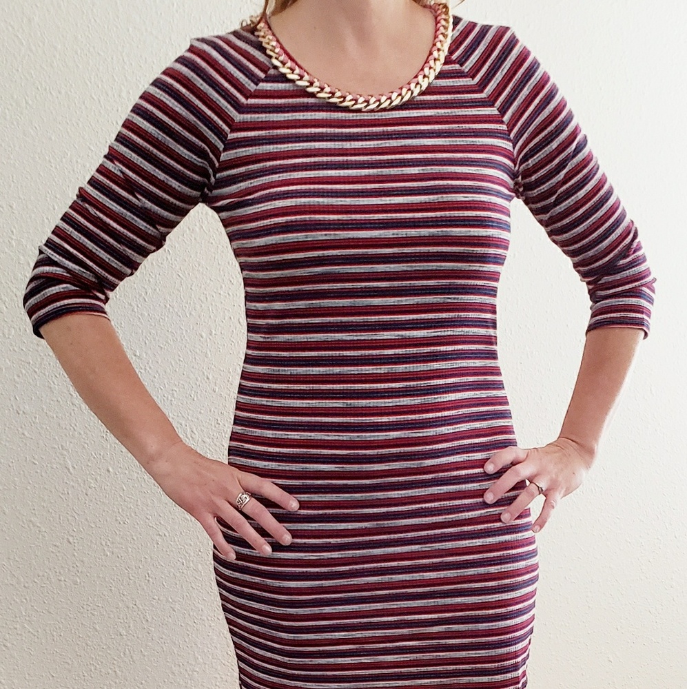 Striped red navy dress 3/4 sleeves